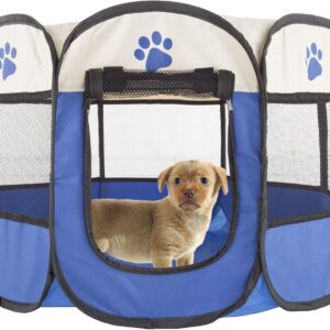 Pop-Up Pet Playpen - 26-Inch Indoor and Outdoor Dog Kennel with Carrying Bag - Portable Pet Enclosure for Dogs and Small Animals by PETMAKER (Blue)