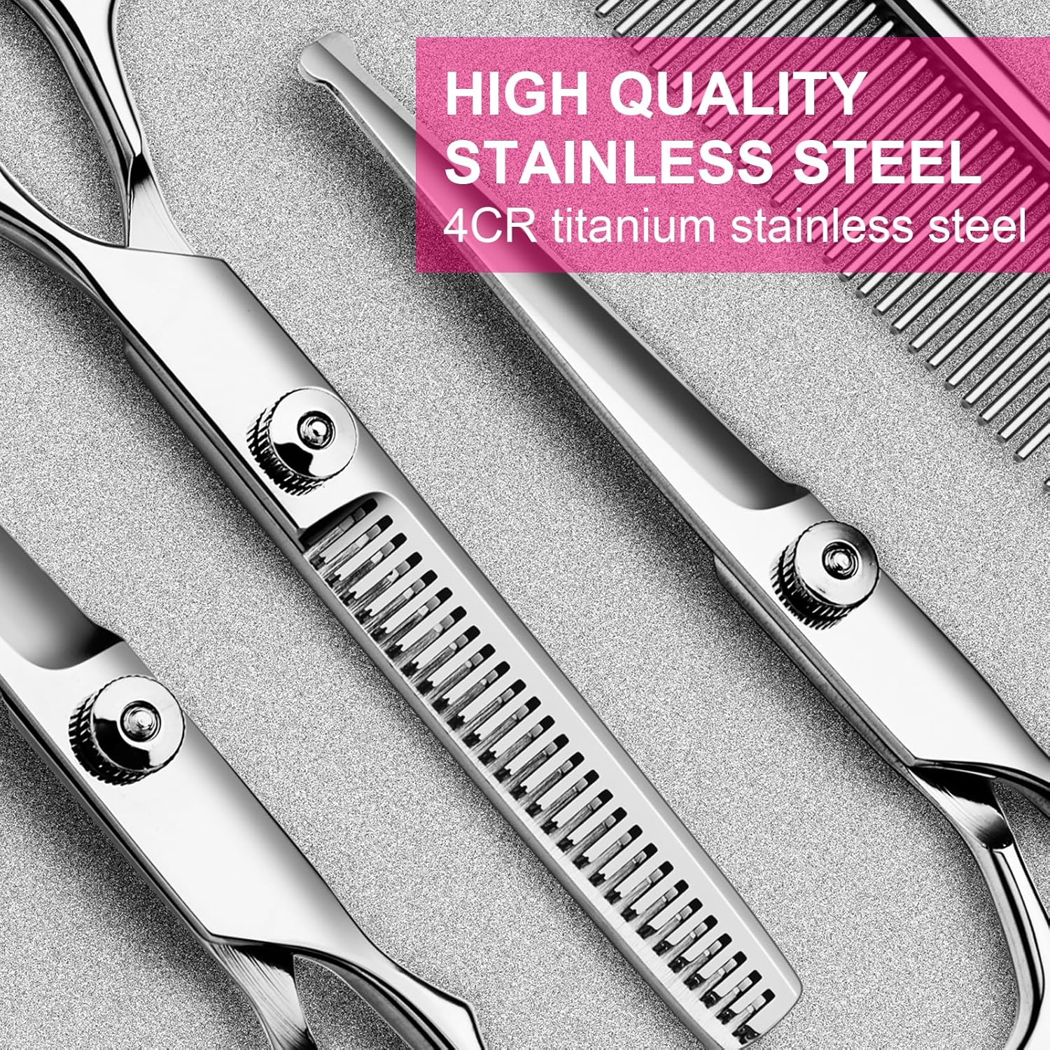 5 in1 Dog Grooming Scissors Kit, Professional Dog Scissors for Grooming with Safety Round Tips, Titanium Coated Grooming Shears for Dogs Cat Pet At Home - Image 2