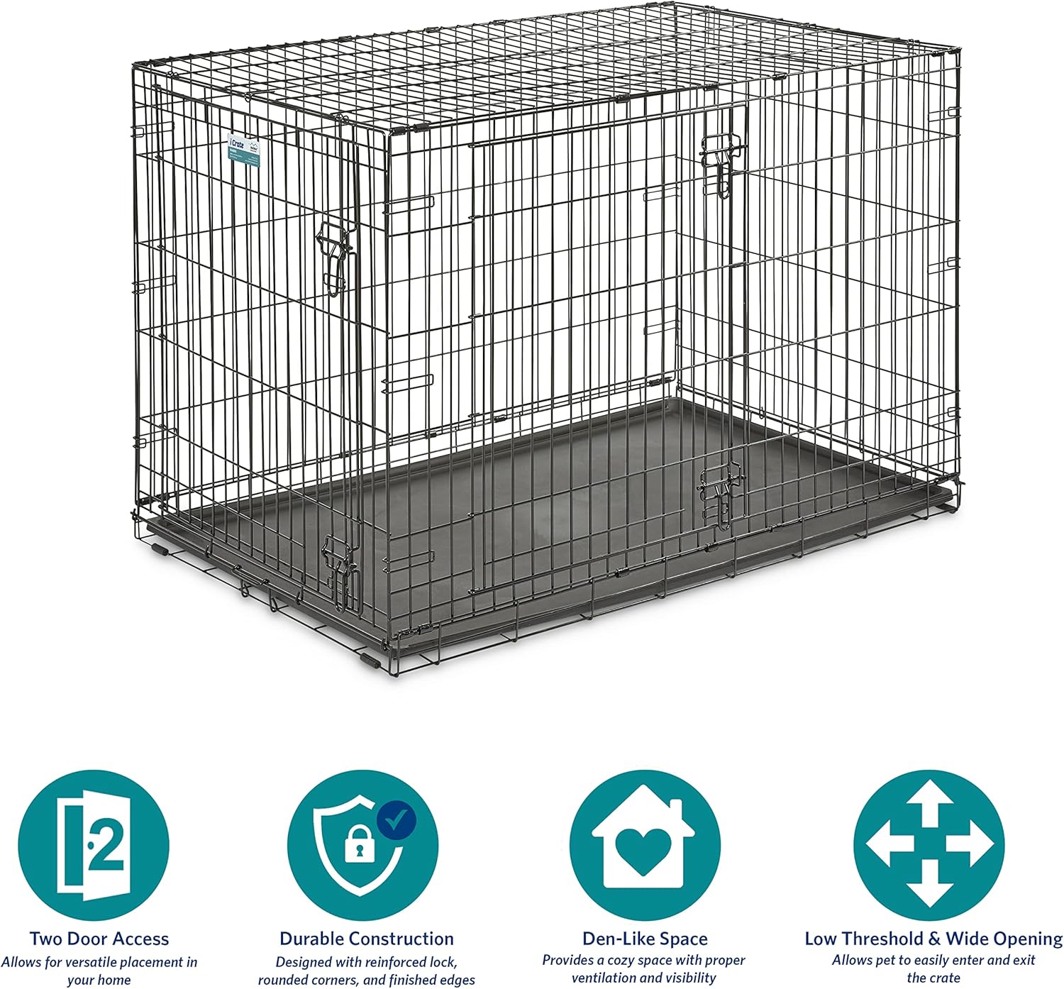 MidWest Homes for Pets 48-Inch Two-Door iCrate Folding Dog Crate with Divider Panel, Leak-Proof Tray & Secure Latches – Metal Wire Kennel for XL Breeds – Portable, Durable & Easy to Assemble - Image 3