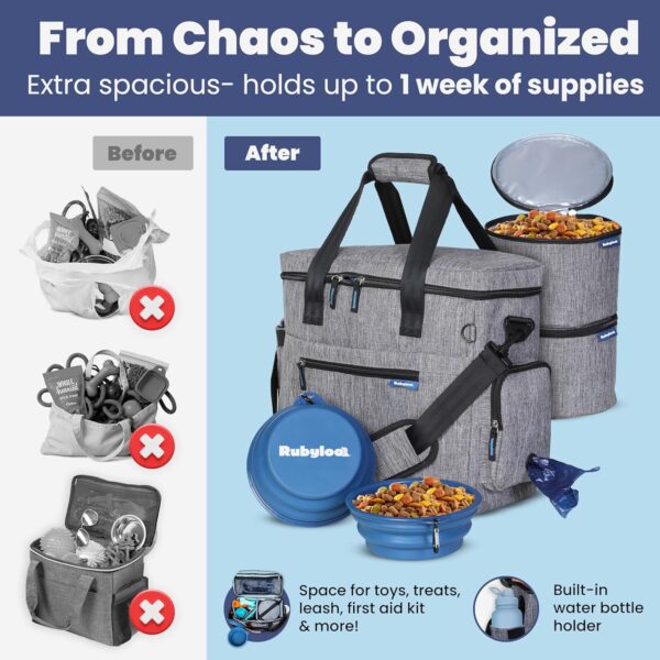 The Original Doggy Bag™ - Complete Dog Travel Bag for Supplies with 2 BPA-Free Travel Dog Bowls & 2 Pet Food Containers - Traveling Kit for Road Trips, Camping, Weekend Away or Doggy Gift - Grey - Image 5