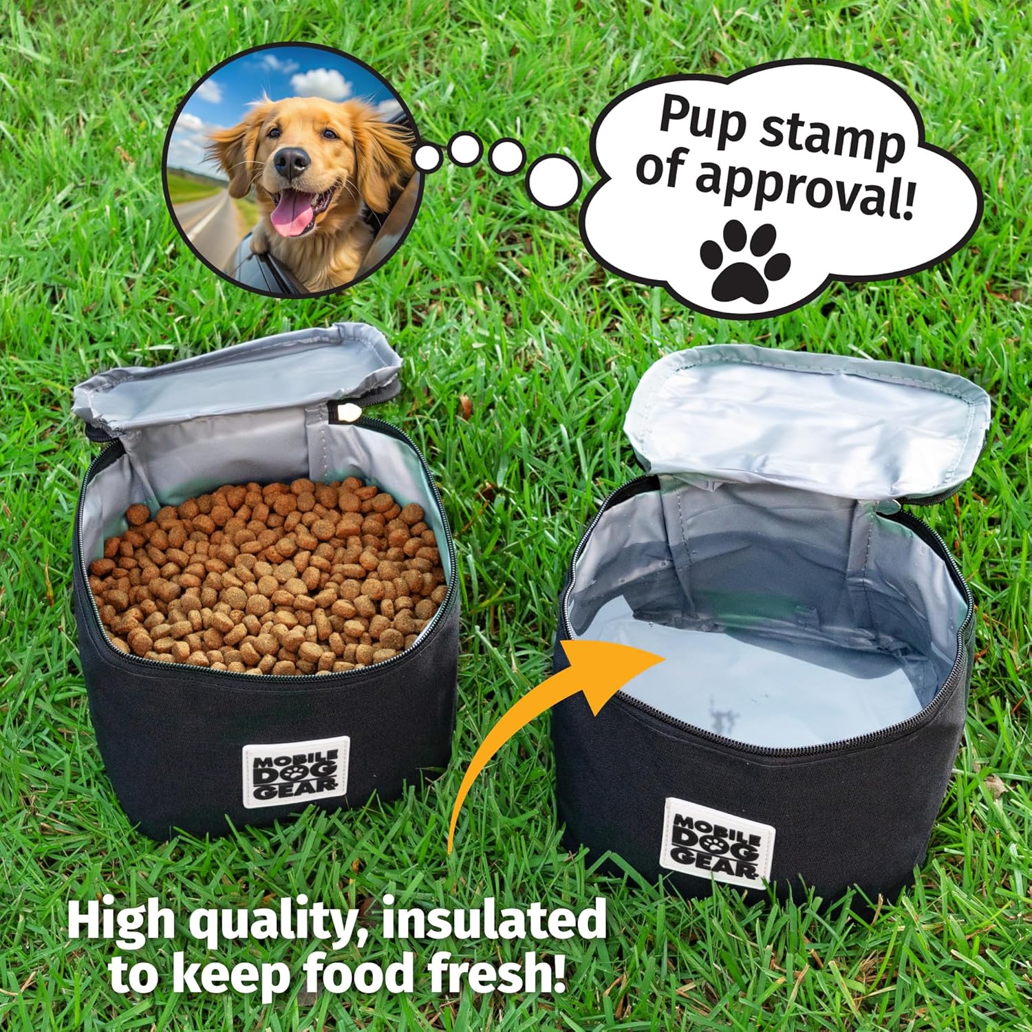 Mobile Dog Gear Pet Food Storage Containers (2 Pack, 15 Cups Each) - Insulated Dog Food Travel Bag & Treat Carrier - Keeps Food Fresh, Portable, Durable, Easy to Clean - Great for Camping & Day Trips - Image 5
