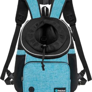 PetAmi Front Carrier Backpack for Dogs and Cats, Adjustable Ventilated Pet Chest Carrier for Hiking Camping Travel, Small Medium Dog Puppy Large Cat Carrying Bag, Max 10 lbs, Teal Blue