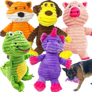 Jalousie Plush Toys Assortment Value Bundle Puppy Pet Mutt Squeak Toy for Medium Large Dogs (5 Pack Corduroy)
