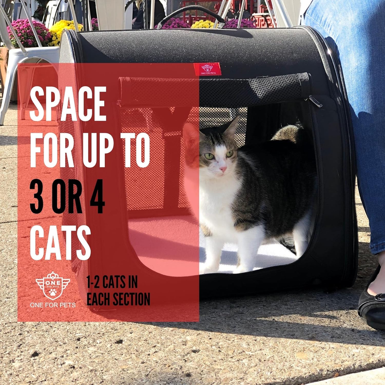 Portable 2-in-1 Double Pet Kennel/Shelter, Fabric, Black/Royal Blue 20"x20"x39" - Car Seat-Belt Fixture Included (Black) - Image 4