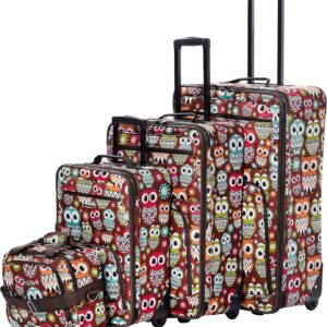 Rockland Jungle Softside Upright Luggage Set, Expandable, Owl, 4-Piece (14/29/24/28)