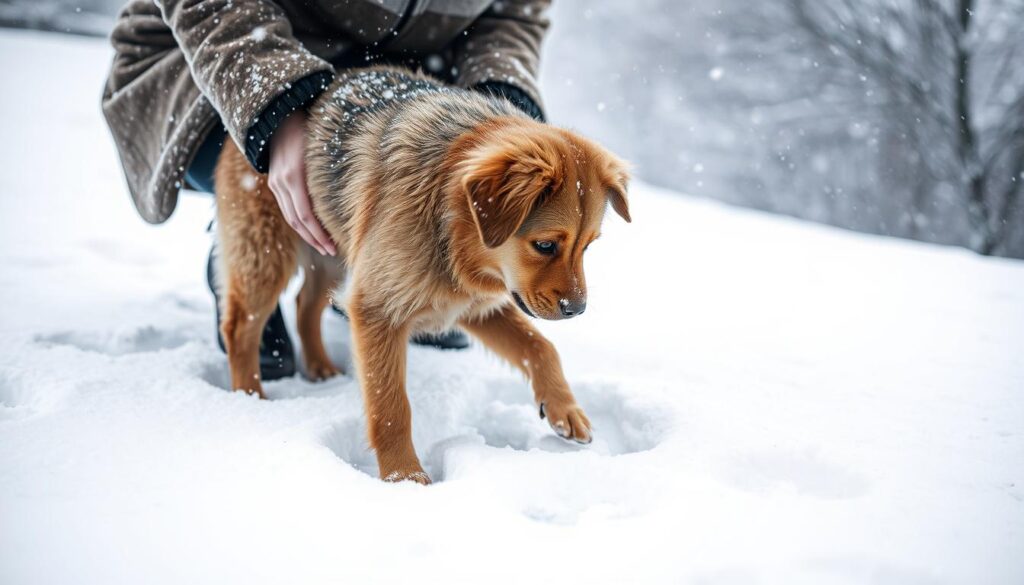 introduce dog to snow gently during travel