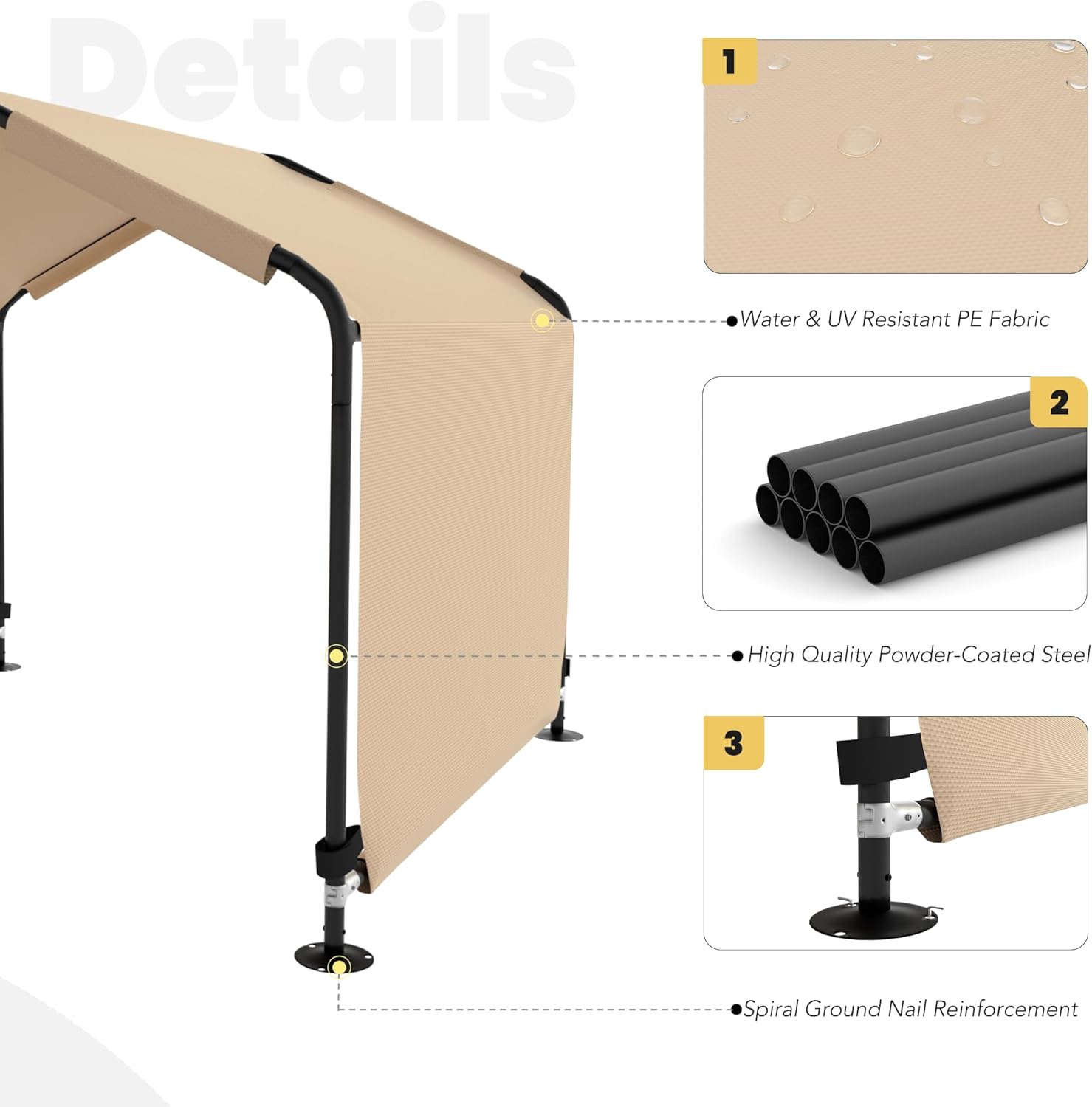 Dog Shade Shelter, Outdoor Dog Tent for Large Medium Dogs Waterproof & Anti-UV Dog Awing Breathable Pet Canopy Tent Indoor Pet House for Dogs Cats Small Animals Livestock (Khaki, 51“ x 46" x 40") - Image 2