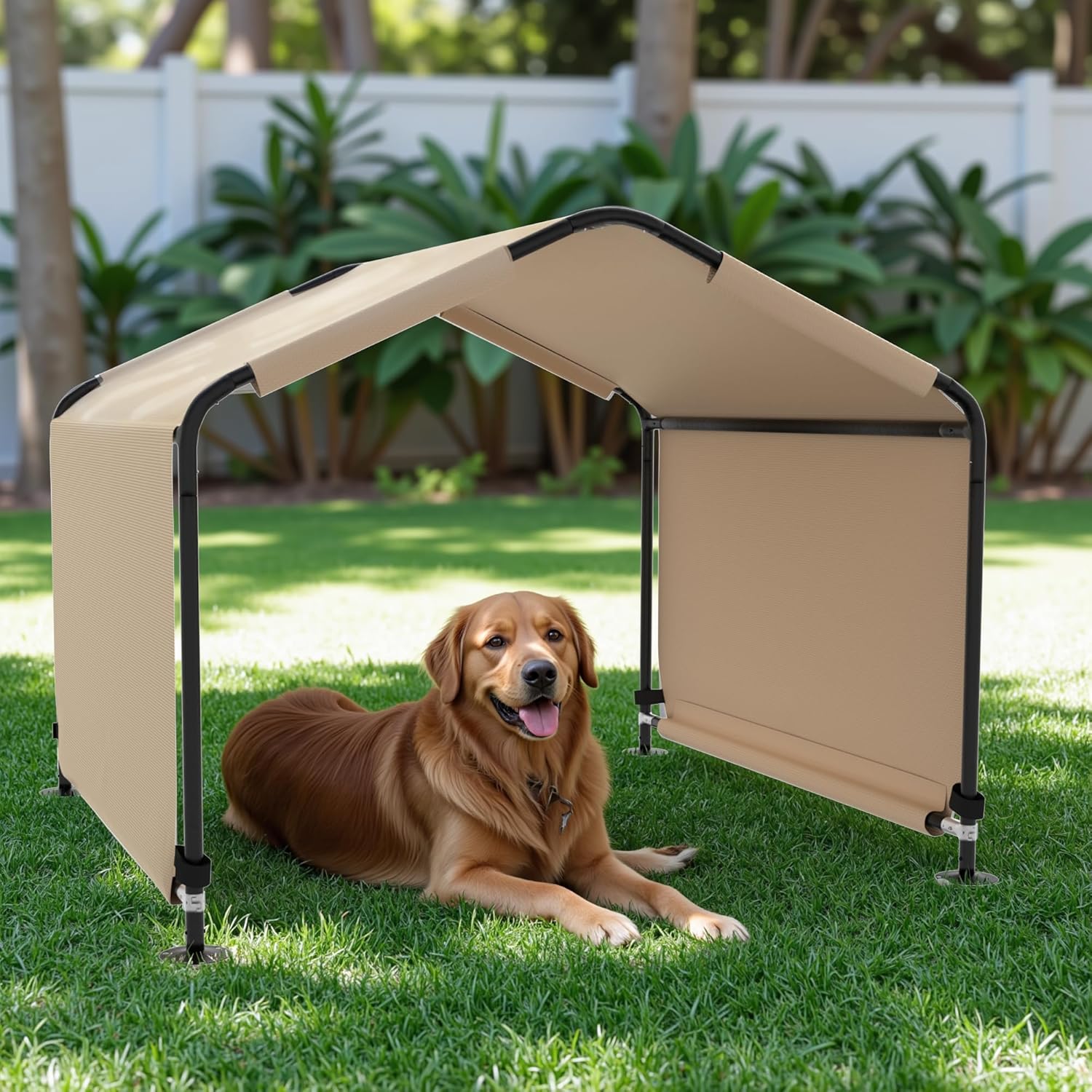 Dog Shade Shelter, Outdoor Dog Tent for Large Medium Dogs Waterproof & Anti-UV Dog Awing Breathable Pet Canopy Tent Indoor Pet House for Dogs Cats Small Animals Livestock (Khaki, 51“ x 46" x 40") - Image 6