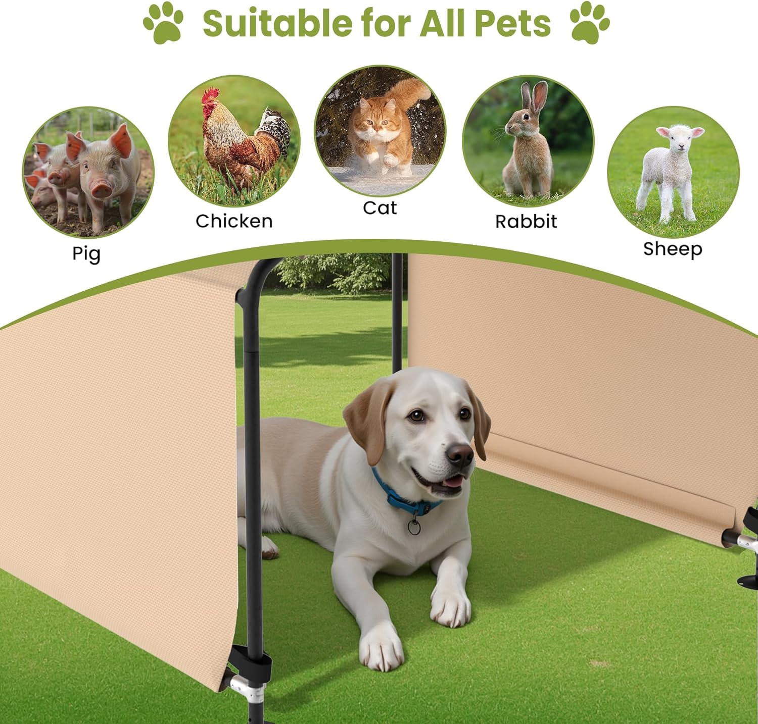 Dog Shade Shelter, Outdoor Dog Tent for Large Medium Dogs Waterproof & Anti-UV Dog Awing Breathable Pet Canopy Tent Indoor Pet House for Dogs Cats Small Animals Livestock (Khaki, 51“ x 46" x 40") - Image 7