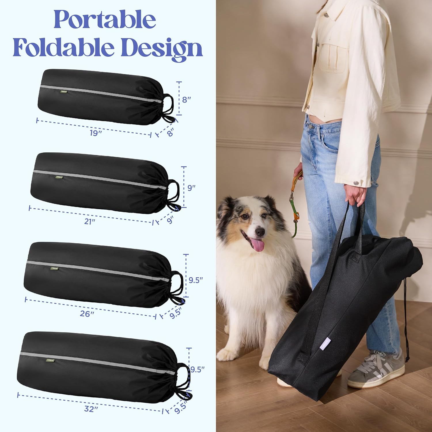 Lesure Soft Collapsible Dog Crate - 36 Inch Portable Travel Crate for Large Dogs Indoor & Outdoor, 4-Door Foldable Pet Kennel with Mesh Windows, Pink - Image 3