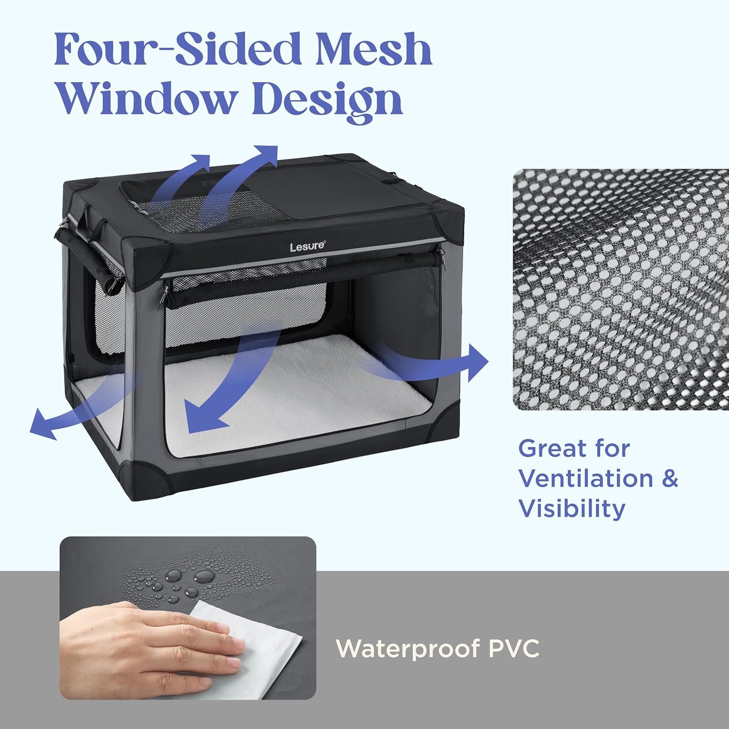 Lesure Soft Collapsible Dog Crate - 36 Inch Portable Travel Crate for Large Dogs Indoor & Outdoor, 4-Door Foldable Pet Kennel with Mesh Windows, Pink - Image 4