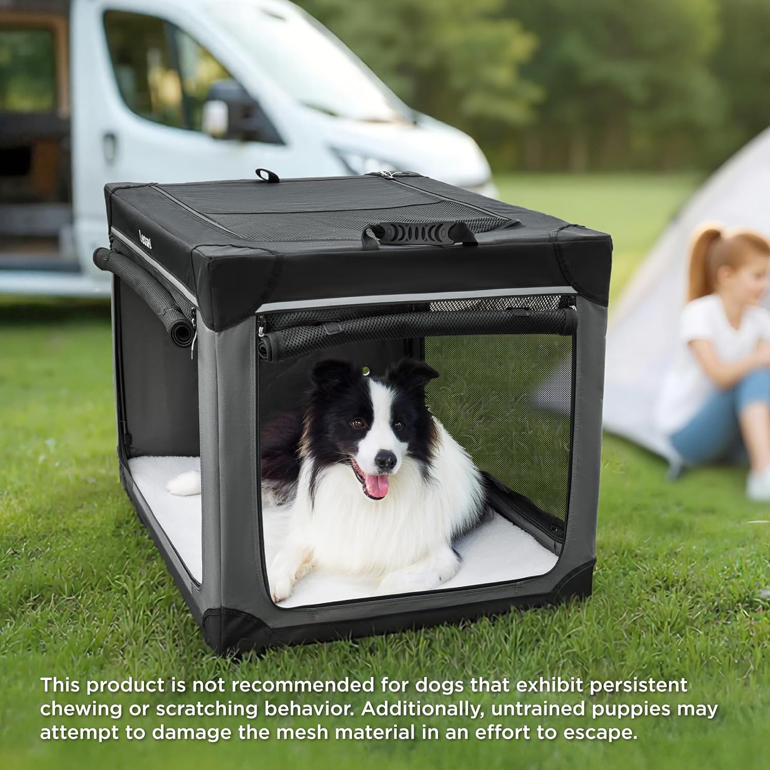 Lesure Soft Collapsible Dog Crate - 36 Inch Portable Travel Crate for Large Dogs Indoor & Outdoor, 4-Door Foldable Pet Kennel with Mesh Windows, Pink - Image 6