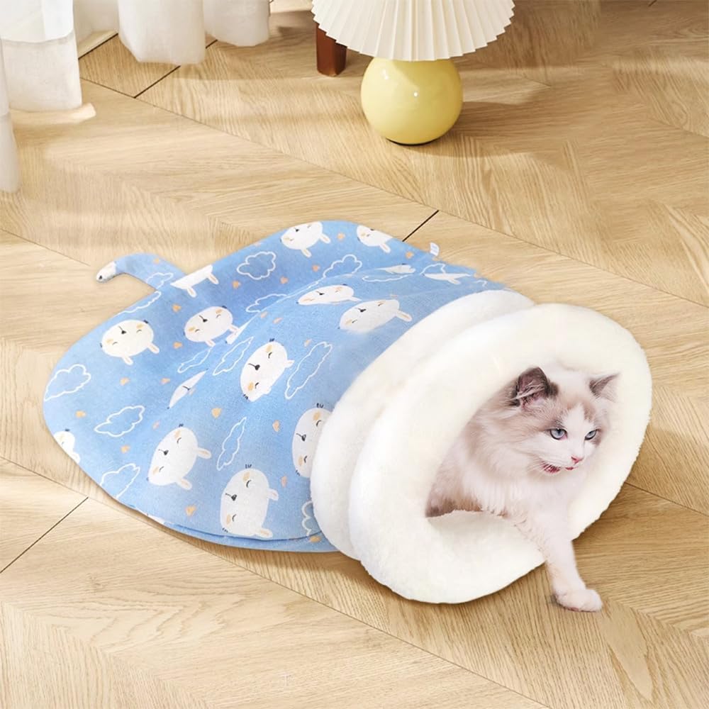 Cozy Pet Nest for Cats and Dogs, 2025 New Cat Bed Soft Cat Dog Sleeping Bag, Portable Warm Feline Bed Pet Nest Small Dog Cat Bed for All Seasons Indoors (Blue, 18x22in) - Image 6