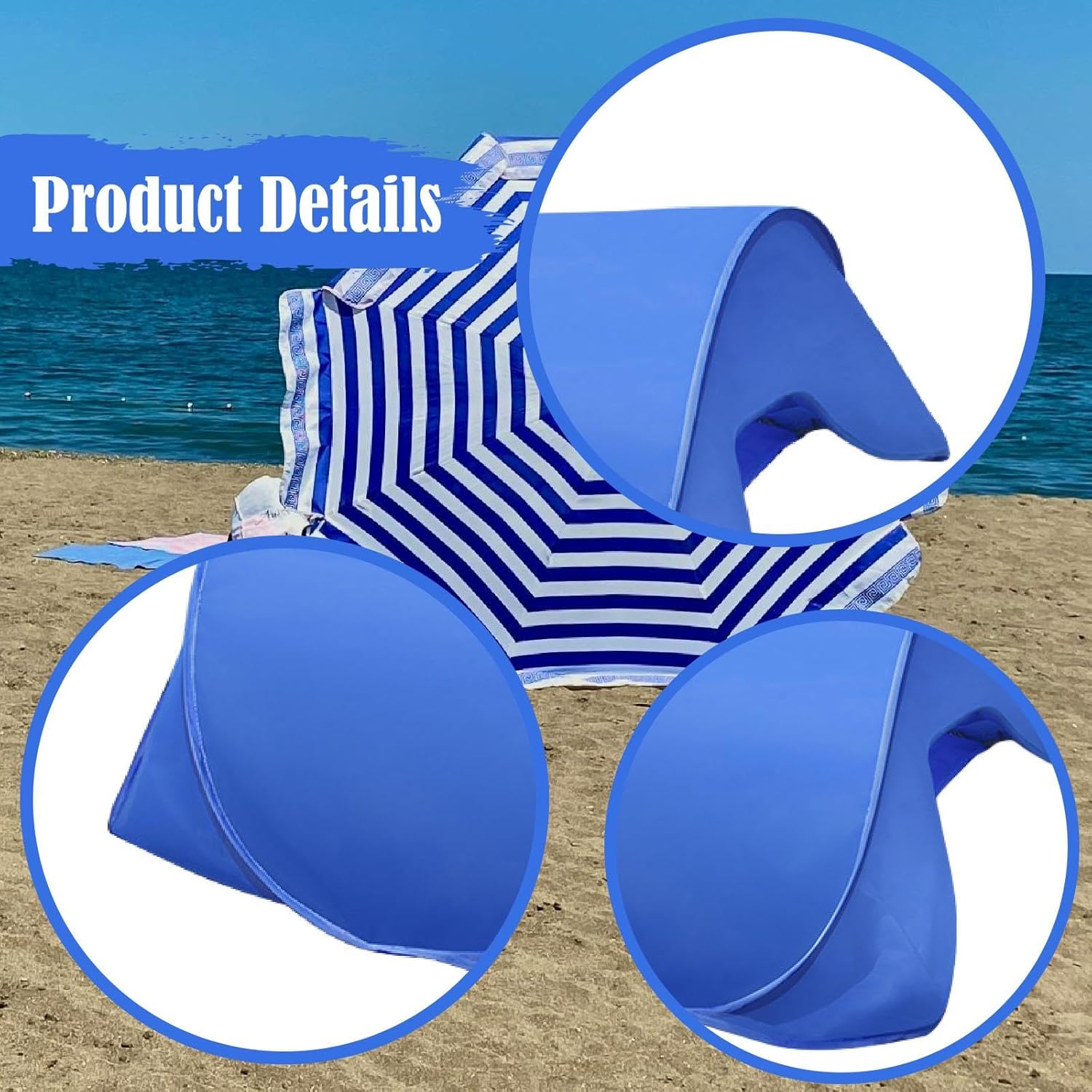 Mini Beach Instant Canopy Zipper with Head Shade Automatic Shade Tent for Fishing Outdoor Dog Pet, Blue - Image 4