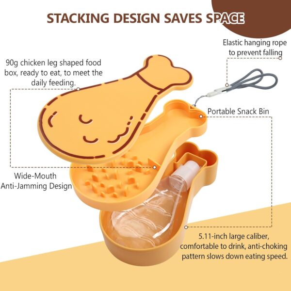 Portable Dog Water Bottle with Food Container, Leak Proof Travel Puppy Water Dispenser, Dog Walking Accessories for Small Dogs & Cats - Pet Water Bottle & Bowl Set (5.3 Oz, [Yellow]) - Image 3