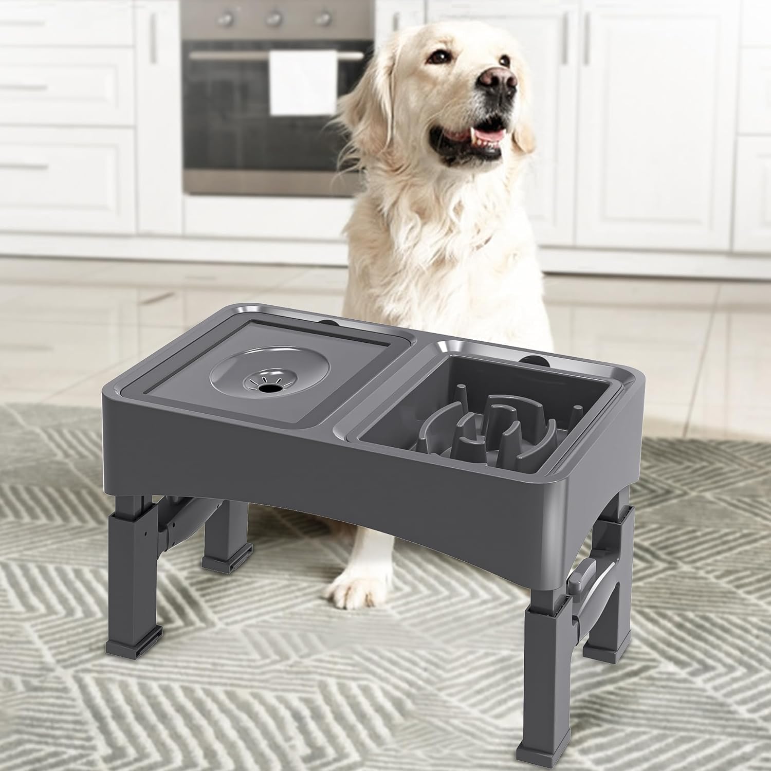 UPSKY 2-in-1 Elevated Dog Bowls Slow Feeder, 4 Height Adjustable Raised Bowl Stand, No Spill Dog Water Bowls, Anti-Slip Food and Water Bowls for Small Medium Dogs(Not Include Stainless Steel Bowl) - Image 8
