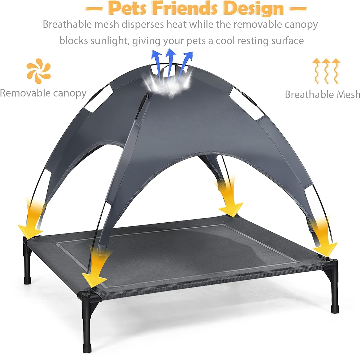 Giantex Elevated Dog Bed with Removable Canopy, Portable Raised Pet Cot Cooling Dog Bed for Camping Beach Lawn, Keep Dogs Cats Cool in Summer, Breathable Fabric Steel Frame, Easy Assembly - Image 5