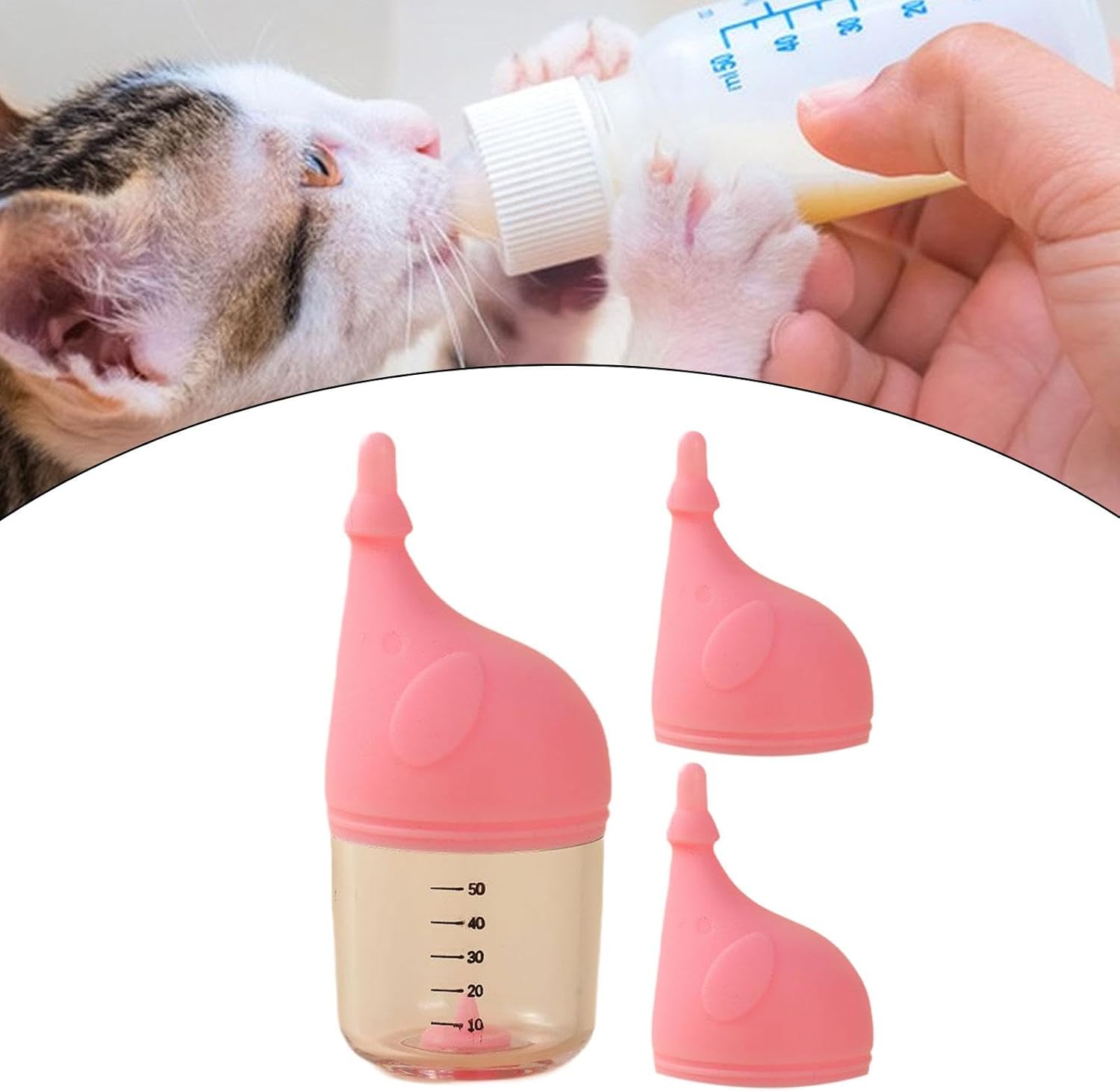 Kitten Bottle Feeding Kit Replaceable Nipples Kitten Milk Bottle for Newborn Pet, Pink - Image 3
