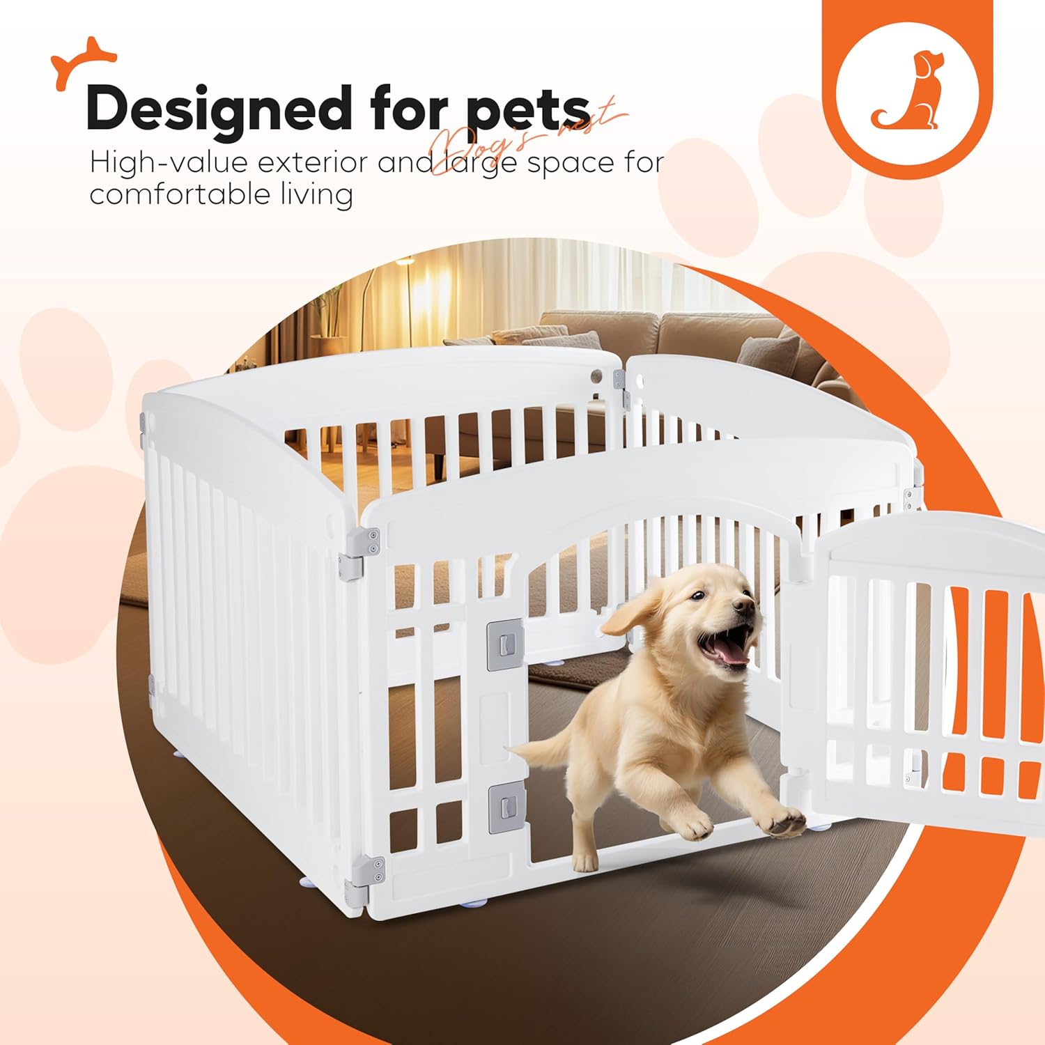 HealSmart 4 Panel Dog Playpen, 24” Exercise Puppy Playpen with Door, Safe, Secure, Folding & Portable Pet Playpen for Indoor & Outdoor Use, Suitable for Puppies and Small, White - Image 2