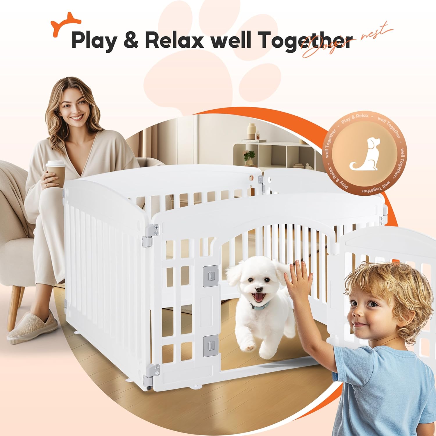 HealSmart 4 Panel Dog Playpen, 24” Exercise Puppy Playpen with Door, Safe, Secure, Folding & Portable Pet Playpen for Indoor & Outdoor Use, Suitable for Puppies and Small, White - Image 4