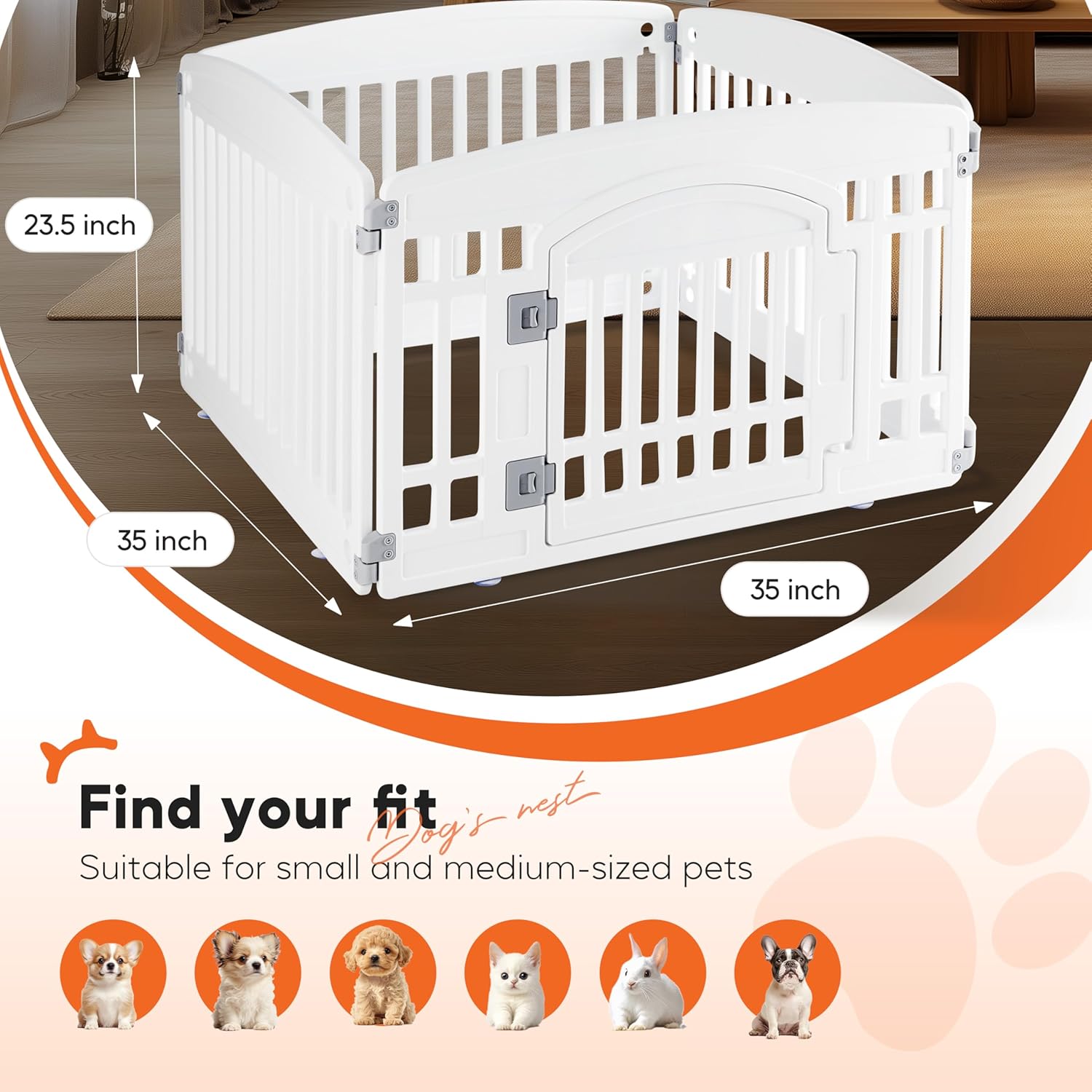 HealSmart 4 Panel Dog Playpen, 24” Exercise Puppy Playpen with Door, Safe, Secure, Folding & Portable Pet Playpen for Indoor & Outdoor Use, Suitable for Puppies and Small, White - Image 7