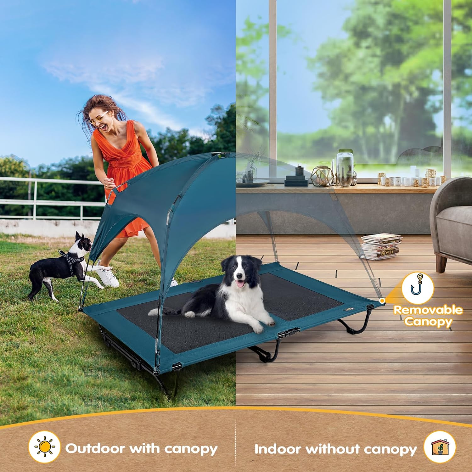47 Inch Elevated Cooling Large Dog Bed with Removable Canopy, Raised Beds for Large Dogs with Washable Breathable Mesh, Dog Cot for Big Dogs, Indoor/Outdoor Pet Cot with Canopy - Image 4