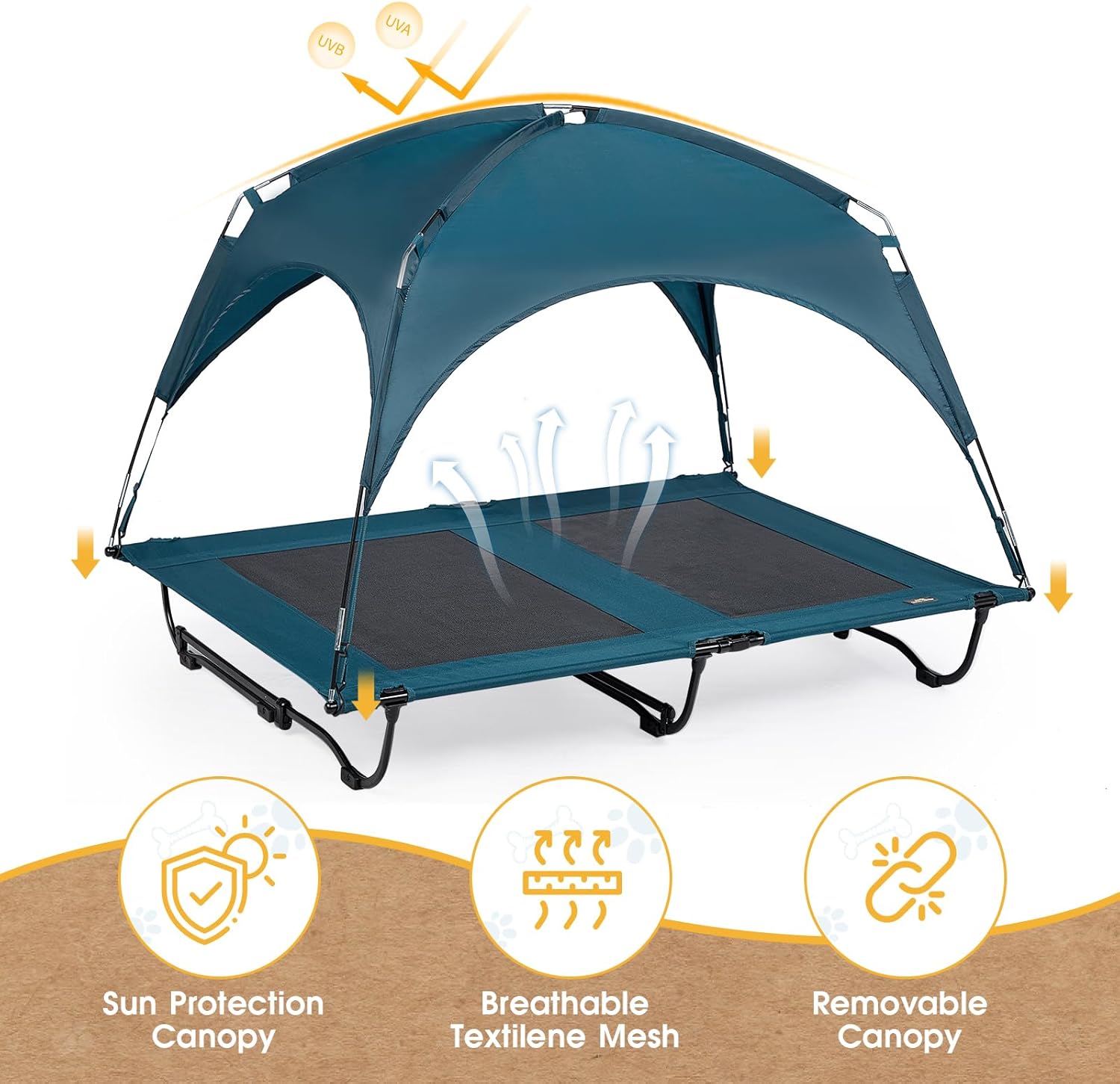 47 Inch Elevated Cooling Large Dog Bed with Removable Canopy, Raised Beds for Large Dogs with Washable Breathable Mesh, Dog Cot for Big Dogs, Indoor/Outdoor Pet Cot with Canopy - Image 5