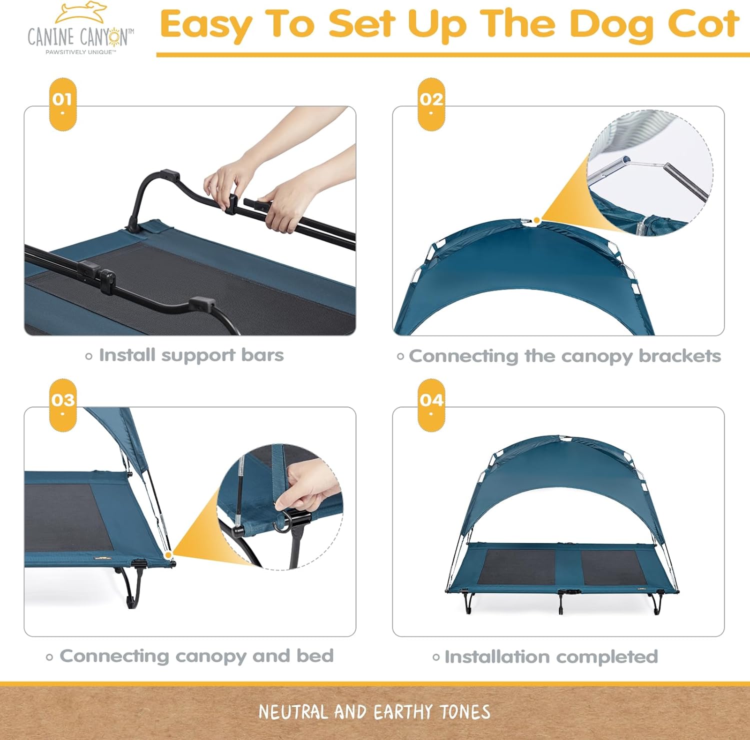 47 Inch Elevated Cooling Large Dog Bed with Removable Canopy, Raised Beds for Large Dogs with Washable Breathable Mesh, Dog Cot for Big Dogs, Indoor/Outdoor Pet Cot with Canopy - Image 6