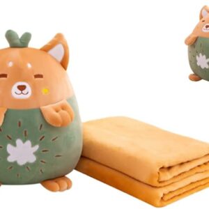 YUDONG 15" Kids Stuffed Animals Travel Blanket and Pillow Set,Cute Dog Plush Pillow with Hand Warmer Design,Perfect for Travel, Camping, Home and Office.