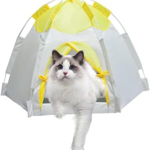 Outdoor Pet Curtain Camping Tent, Pop up Cave Bed for Indoor Cats and Small Dogs, Portable Cat House Dog House, Yellow.