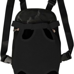 FEimaX Dog Carrier Backpack Pet Legs Out Front Cat Travel Bag, Adjustable Puppy Backpacks Carriers Hands-Free for Small Medium Dogs Cats Hiking Traveling Camping Daily Walking (Small, Black)
