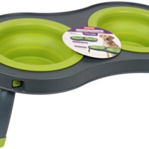 Dexas Popware for Pets Double Elevated Pet Feeder, Large, Gray/Green