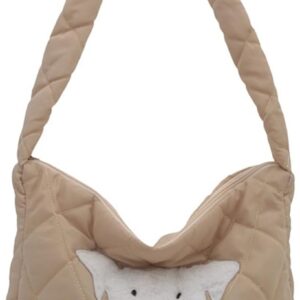 Adorable Dog-Themed Quilted Puffer Tote Bag, Large Versatile Nylon Travel Tote, Crossbody Medium Purse for Women