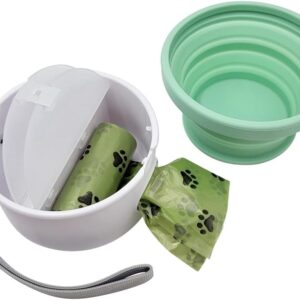 3 in 1 Collapsible Dog Bowl, Treat Container, Poop Bag Holder with 1 Roll Poop Bags – Practical Silicone Dog Bowl, – Durable Pet Bowls for Travel Essentials, Daily Walks (Pink)