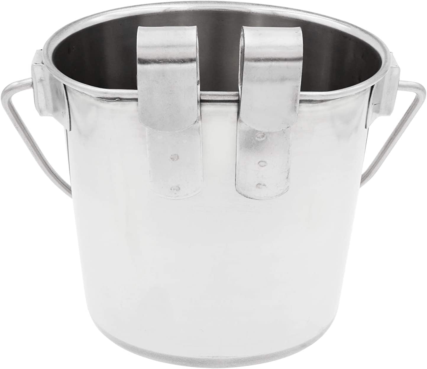 Fuzzy Puppy Flat Sided Pail with Dual Hooks, Snugly Fit On Dog, Cat and Critter Crates & Cages, Heavy Duty Stainless Steel | 2 Quart (PN: FSP-2) - Image 3