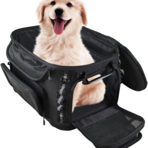 Motorcycle Grand Pet Palace UV-Rated Versatile Pet Carrier Moto Sissy Bar Tail Bag with Two Dishes UTV ATV Rolling Luggage Top Window Opens Pet Bag 21.3" W x 15.2" T x 13" D
