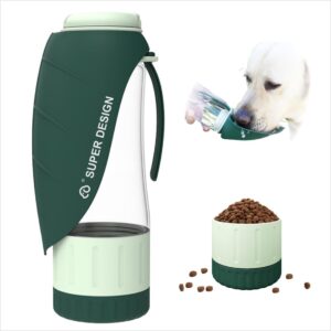 SUPERDESIGN Green Dog Water Bottle Portable with Food Container, Dog Travel Water Bottle Easy-to-Use, Leak-Proof Design Pet Water Bottle Ideal for Travel,Hiking and Dog Walking Accessories