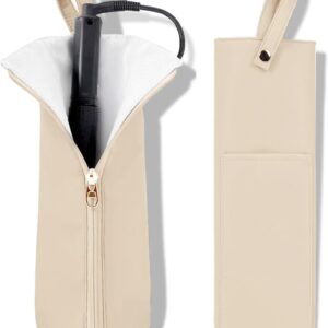 Hot Iron Holder & Mat, Heat Resistant Travel Bag for Curling Iron, Flat Iron - Hair Tool Organizer for Home, Travel (Beige)
