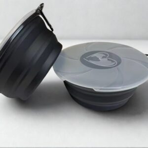 Limpet Collapsible Bowls,Set of 2 Travel Water Bowls for Pets, Portable Pet Feeding Watering Dish for Walking Parking Traveling with 2 Carabiners. (Black+Black, Large)