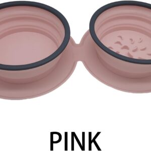 Dog Bowl, Cat Food Bowl, Dog Food and Water Bowl, Portable Dog Bowl, Pet Bowl, Dual Collapsible Dog Bowl, Silicone Dog Bowl, Outdoor Dog Water Bowl, Slow Feeders (Pink)