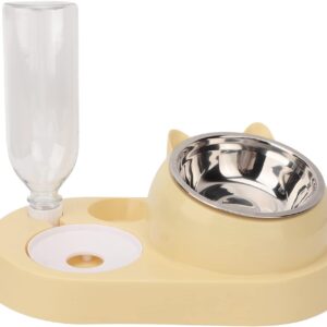Pet Water Fountain, Pets Water and Food Bowl Set Automatic Waterer Bottle Tilted Stainless Steel Bowl Pet Feeder