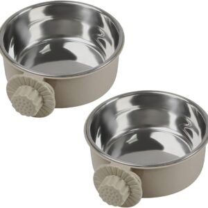 2Pcs Pets Lightweight Stainless Steel Bowl,Removable Stainless Steel Pet Hanging Food Water Feeder Bowl Cage Coop Cup for Puppy Medium Dog Cat Rabbit Ferret Bird Gunea Pigs (Gray, S)