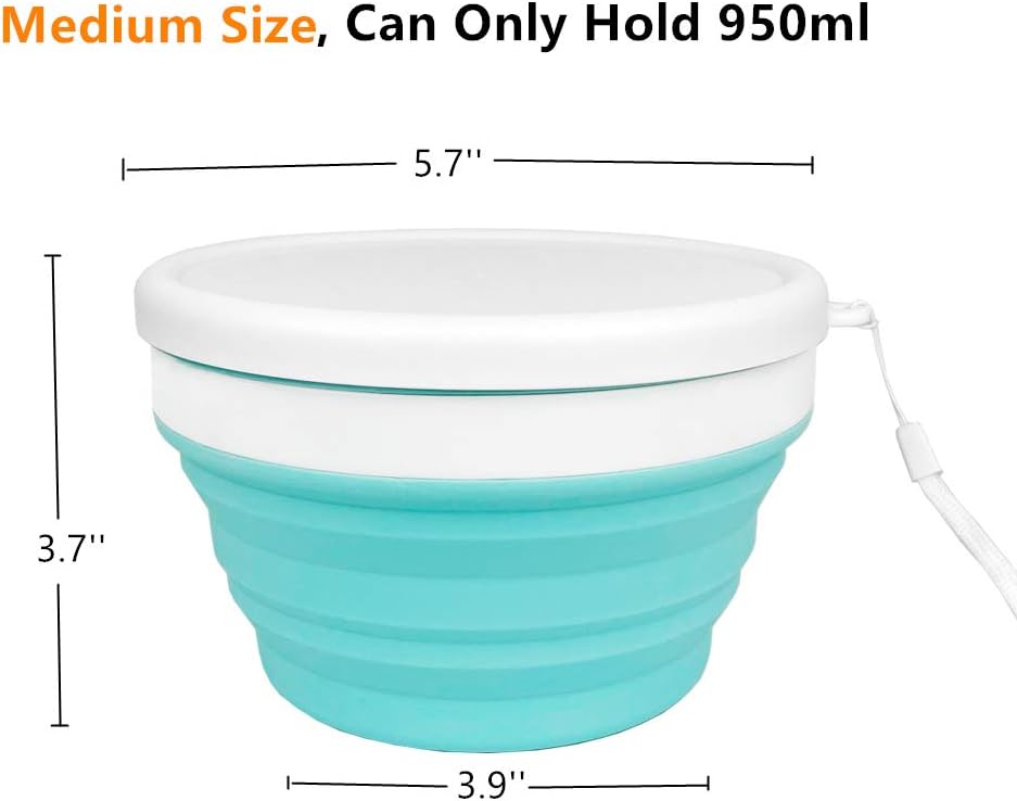 CARTINTS 950ml Collapsible Bowls-Silicone Food Storage Containers-Prep/Storage Bowls with Lids-Silicone Lunch Containers, Ideal for Travel and Camping (Blue) - Image 2