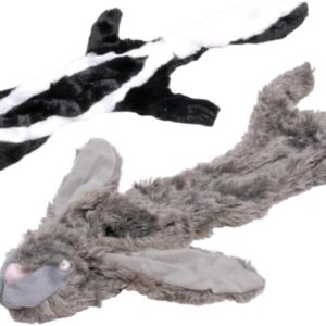 Dog Toy with Squeakers, Set of Unstuffed Rabbit and Skunk, Flat Stuffing Free Soft Chew Toy for Small Medium and Large Dogs, Fetch, Training, Interactive Play, 21 Inch