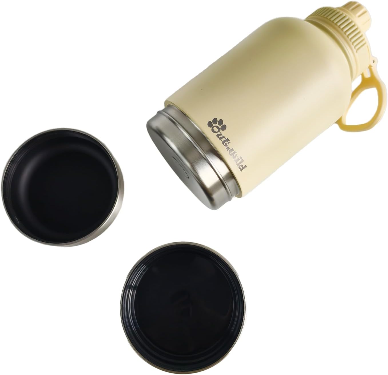 OUT 'N WILD Portable Dog Insulated Water Bottle & Bowls - All-in-One Travel Accessories Pet Food & Liquids for Car, Hiking, Camping - Leak-Proof, Double Walled - 32 oz, 2 Dog Bowls, Beige - Image 3