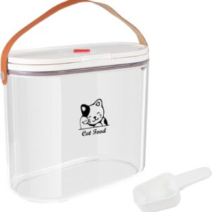 Airtight Pet Cat Food Storage Container 6Lbs|Portable Cat Food Canister with Handle|Clear Cat Food Bin with Food Scoop|ideal for Dog Cat Food Kibble|Clear Plastic-BPA Free