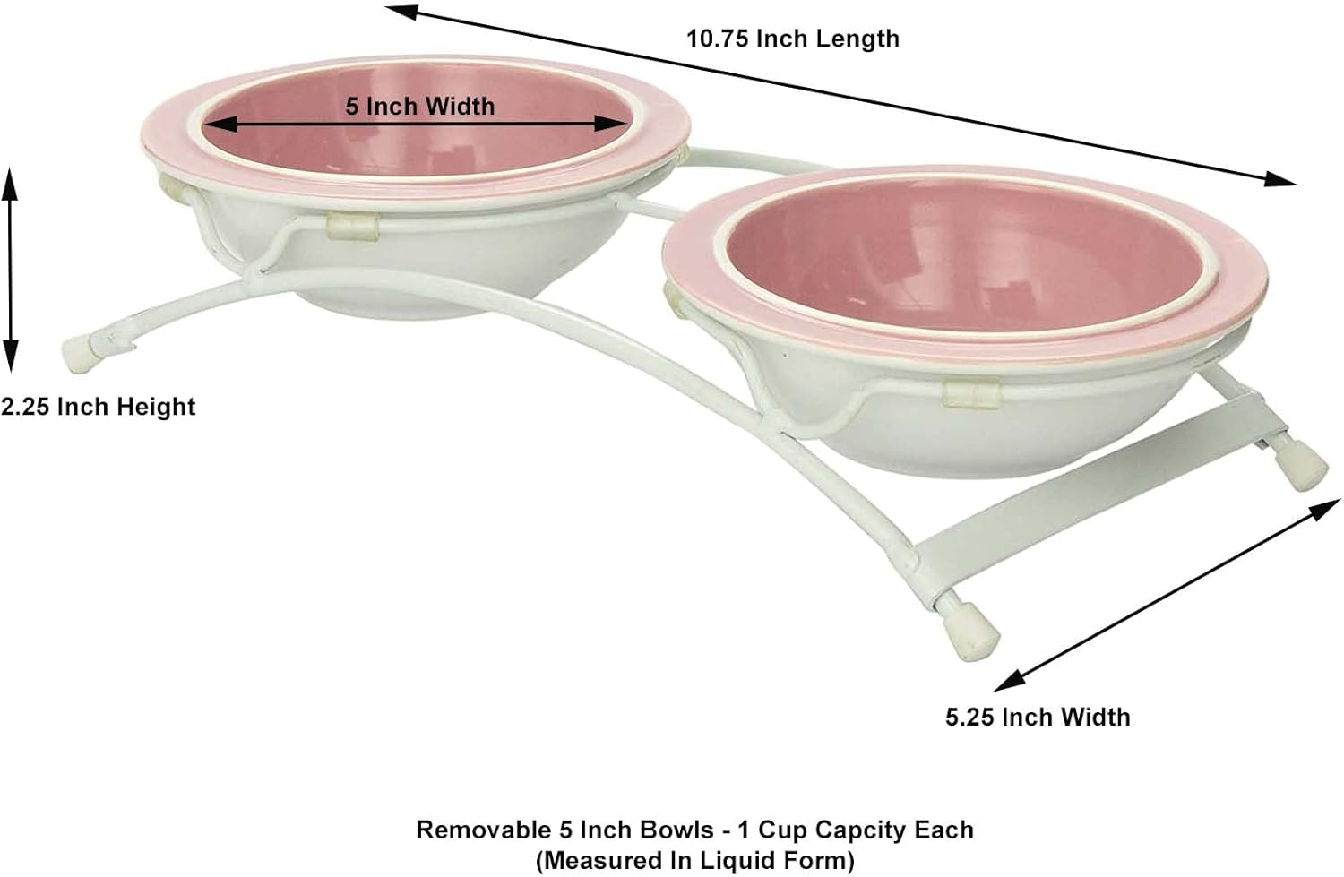 PetRageous 44355 Toftees Paws Diner with Two 1-Cup Dishwasher-Safe Stoneware Bowl Capacity 10.75-Inch Length 2.25-Inch Tall for Extra Small and Small Dogs and Cats, White and Pink - Image 4