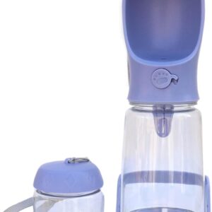 Dog Water Bottle with Food Container Holder, Travel Puppy Drinking Bowl, Portable Pet Water Dispenser, Patented Design, Food Grade Plastic 19 oz Water Bottle+100g Snack cans