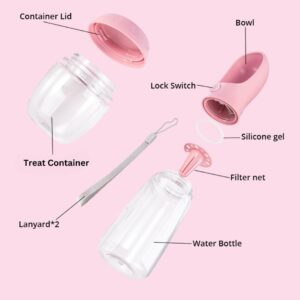 2-in-1 Dog Water Bottle and Dog Treat Container, Travel Water Bottle, Leak Proof Dog Water Bottle Portable,Travel Puppy Essentials, Dog Gifts (550ml/19Oz) (Pink)