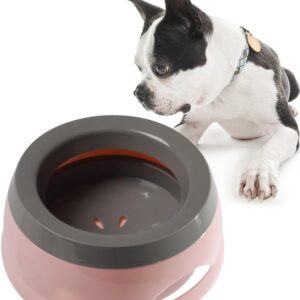 Dog Water Bowl 25oz No Spill Pet Water Bowl Large Capacity Slow Water Feeder, Spill Proof Pet Water Dispenser Vehicle Carried Slow Drinking Travel Water Bowl for Dogs/Cats/Pets (Pink)